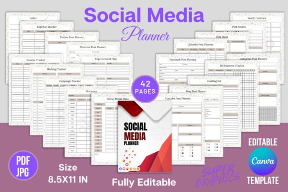 Download Social Media Planner Canva Templates KDP - Social media planner Collection